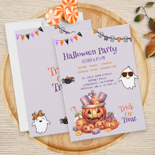 Modern Pumpkin Candy Kids Halloween Treats Party Invitation
