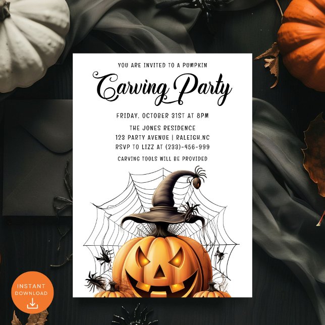 Modern Pumpkin Carving Adult Halloween Party Invitation (Creator Uploaded)
