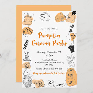 Modern Pumpkin Carving Party whimsical Doodles Invitation