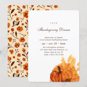 Modern Pumpkin Flower Pattern Thanksgiving Dinner Invitation