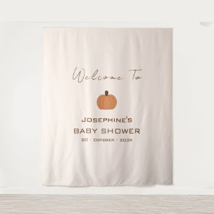 Modern Pumpkin Gender Neutral Baby Shower Backdrop Tapestry