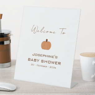 Modern Pumpkin Gender Neutral Baby Shower Welcome Pedestal Sign
