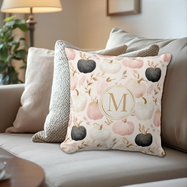 Modern Pumpkin Monogram – Personalised Initial Cushion (Creator Uploaded)