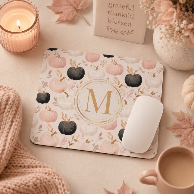 Modern Pumpkin Monogram – Personalised Initial Mouse Mat (Creator Uploaded)