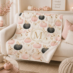 Modern Pumpkin Monogram – Personalised Initial Sherpa Blanket