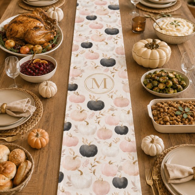 Modern Pumpkin Monogram – Personalised Initial  Short Table Runner (Creator Uploaded)