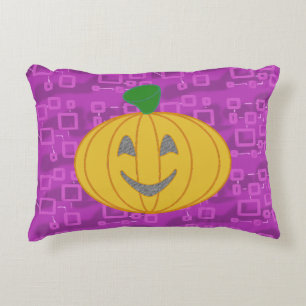 Modern Pumpkin on Purple Geometric Accent Pillow