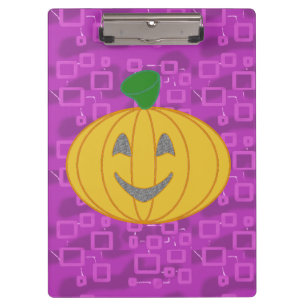 Modern Pumpkin on Purple Geometric Clipboard