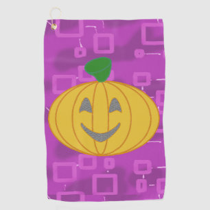 Modern Pumpkin on Purple Geometric Golf Towel