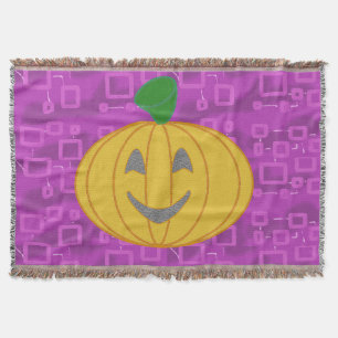 Modern Pumpkin on Purple Geometric Throw Blanket