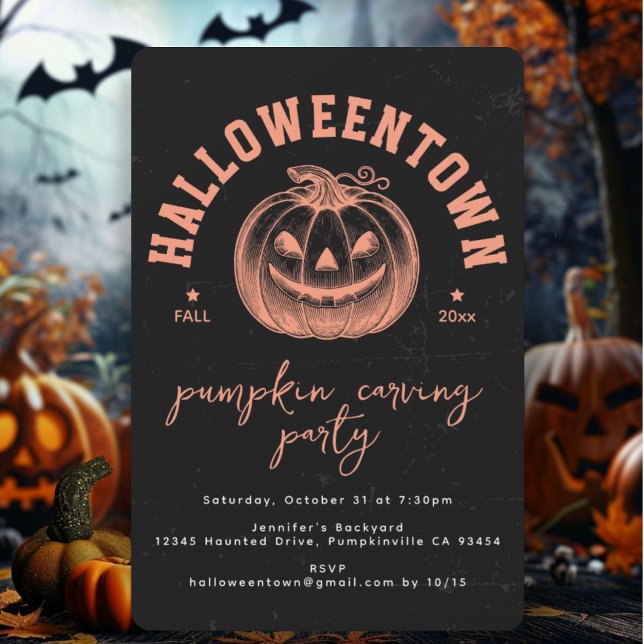 Modern Pumpkin Orange Black Halloween Party  Invitation (Creator Uploaded)