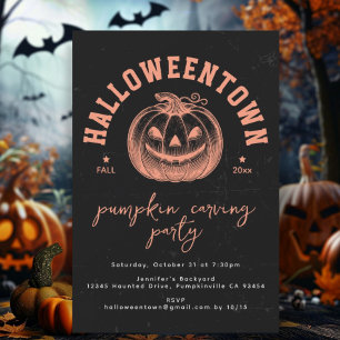 Modern Pumpkin Orange Black Halloween Party Postcard