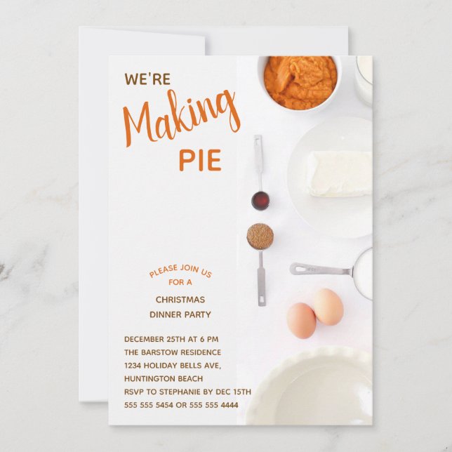 Modern  Pumpkin Pie Christmas Dinner Party Invitation (Front)