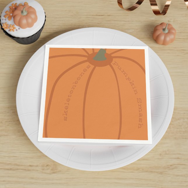 Modern Pumpkin Smash Party Personalised Napkin (For fall birthdays, Halloween pumpkin smash parties &  just for those that like orange paper napkins)