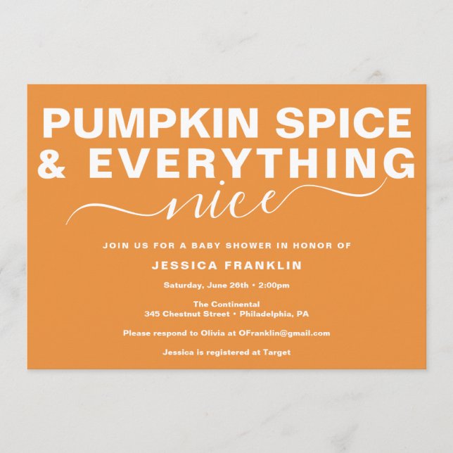 Modern Pumpkin Spice Baby Shower Invitation (Front)