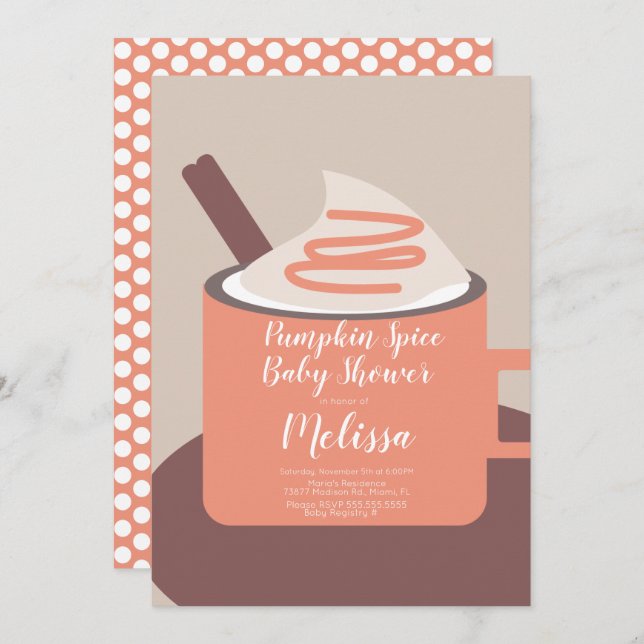 Modern Pumpkin Spice Mug Fall Baby Shower Invitation (Front/Back)