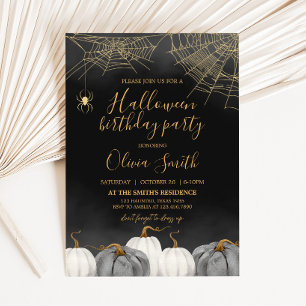 Modern Pumpkin Spider Halloween Birthday Party Invitation