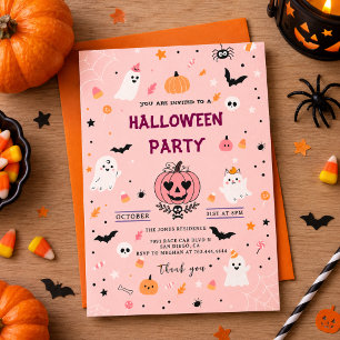 Modern Pumpkin Spiders Adult Halloween Party Invitation