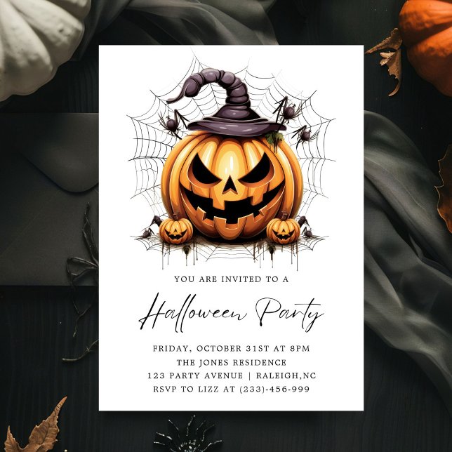 Modern Pumpkin Spiders Adult Halloween Party Invitation (Creator Uploaded)
