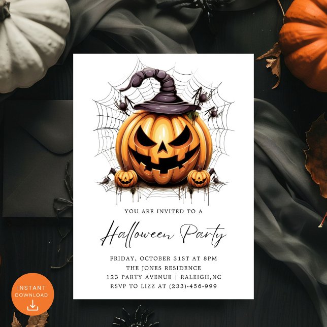Modern Pumpkin Spiders Adult Halloween Party Invitation (Creator Uploaded)