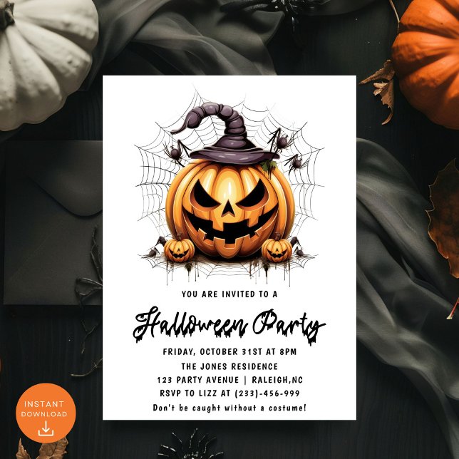 Modern Pumpkin Spiders Adult Halloween Party Invitation (Creator Uploaded)
