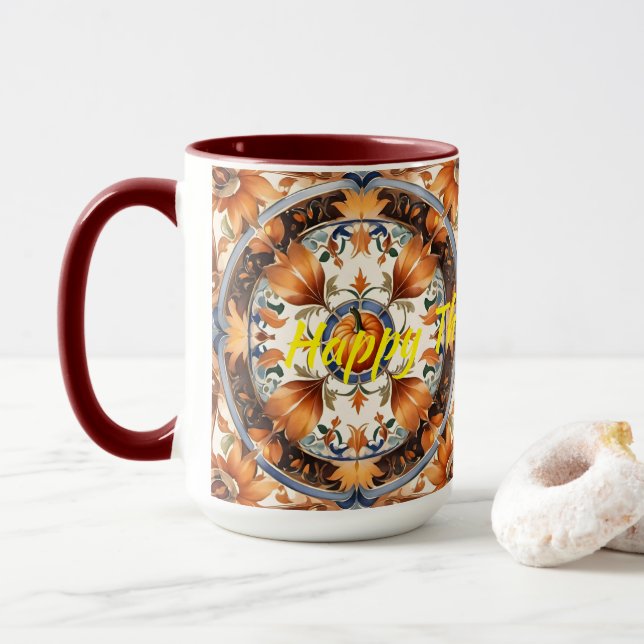 Modern Pumpkin Thanksgiving Autumn Collection Mug (With Donut)