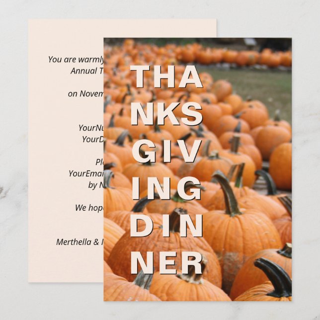 Modern Pumpkin Thanksgiving Invitation (Front/Back)