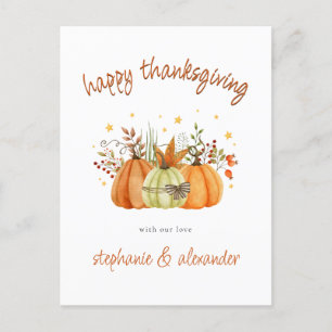Modern Pumpkins Autumn Happy Thanksgiving Holiday Postcard