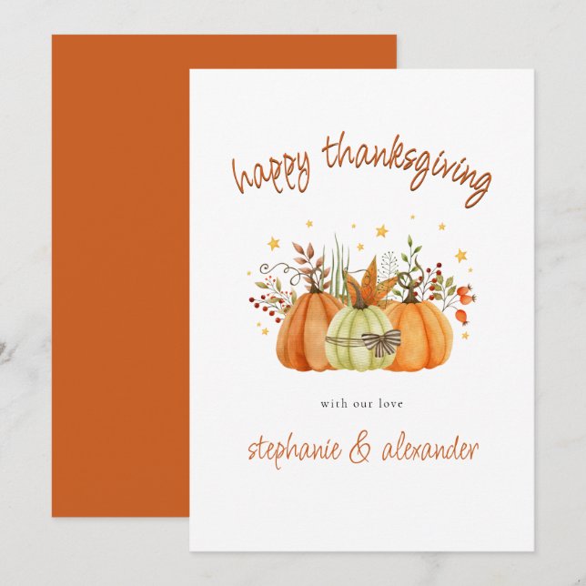 Modern Pumpkins Terracotta Happy Thanksgiving Holiday Card (Front/Back)