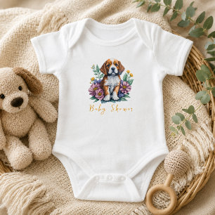 Modern Puppy Dog Terracotta Baby Shower Bodysuit