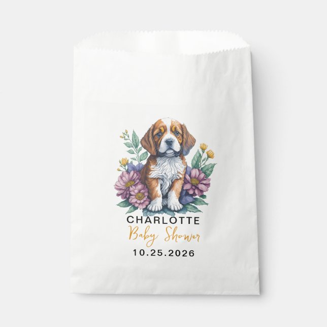 Modern Puppy Dog Terracotta Baby Shower Favour Bags (Front)