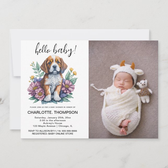 Modern Puppy Dog Terracotta Baby Shower Invitation (Front)