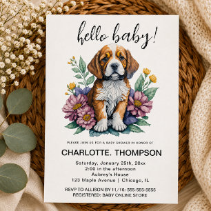 Modern Puppy Dog Terracotta Baby Shower Invitation