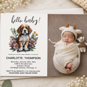 Modern Puppy Dog Terracotta Baby Shower Invitation
