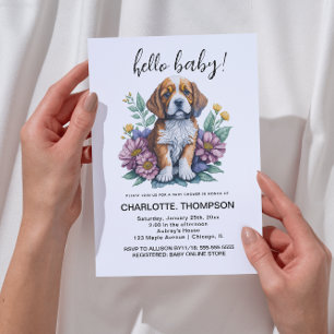 Modern Puppy Dog Terracotta Baby Shower Invitation