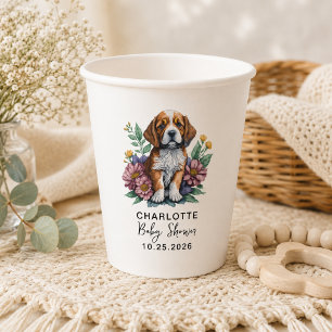 Modern Puppy Dog Terracotta Baby Shower Paper Cups