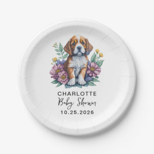 modern puppy dog terracotta baby shower paper plate