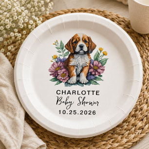 modern puppy dog terracotta baby shower paper plate