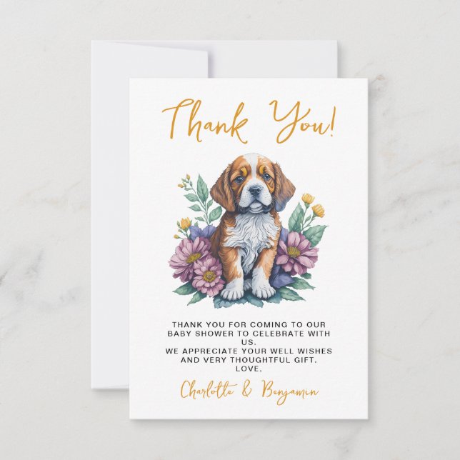 modern puppy dog terracotta baby shower thank you card (Front)