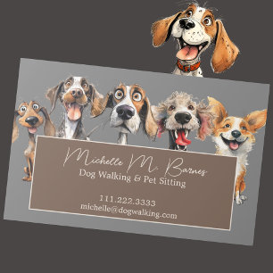 Modern Puppy Dog Walker Sitter Animal Grey Magnetic Business Card