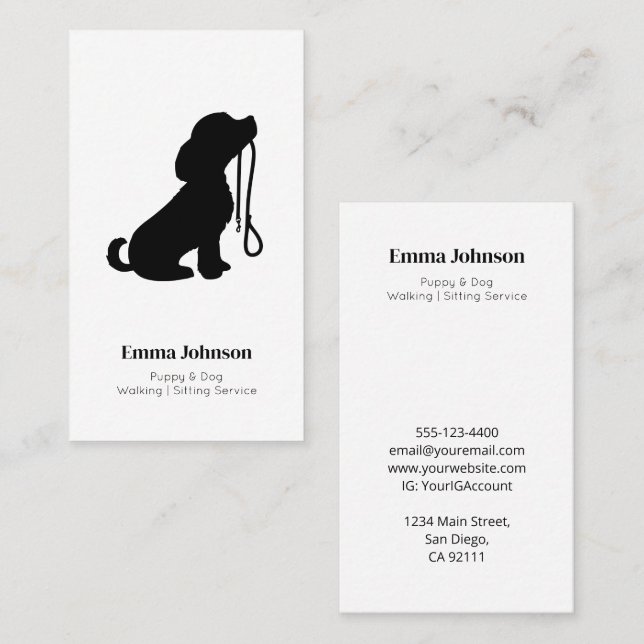 Modern Puppy & Dog Walking | Sitting Service Business Card (Front/Back)