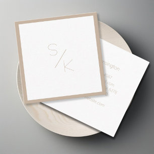 Modern Pur Beige White Monogram Business Card