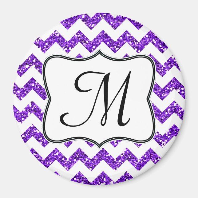 Modern Purp Glitte Chevron Monogram Initial Magnet (Front)