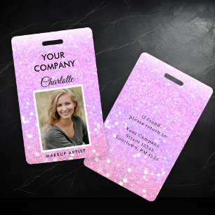 Modern Purpel Glitter Employee Photo ID Badge