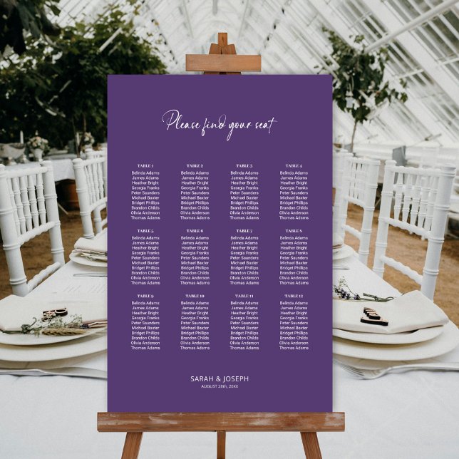 Modern Purple 12 Table Wedding Seating Chart (Creator Uploaded)