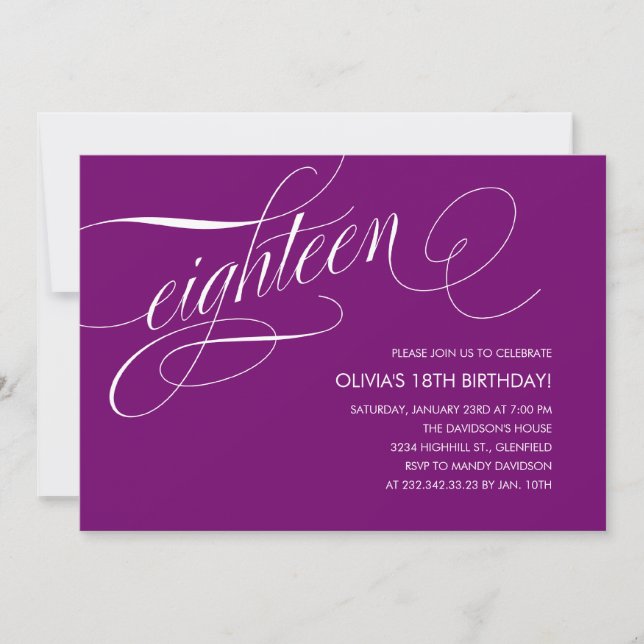 Modern Purple 18th Birthday Invitations (Front)