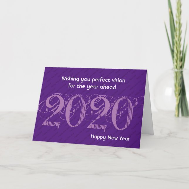 Modern Purple 20:20 Vision HAPPY NEW YEAR Holiday Card (Front)