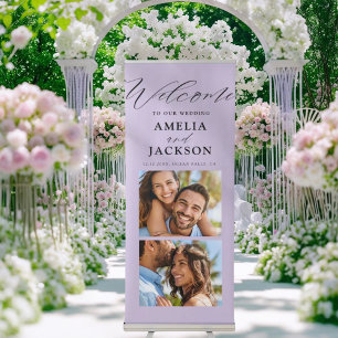 Modern Purple 2 Photo Wedding Welcome Retractable Banner
