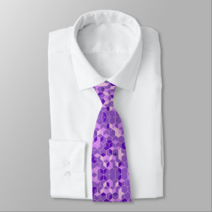 Modern Purple 3d Cubes and Hexagons pattern Tie