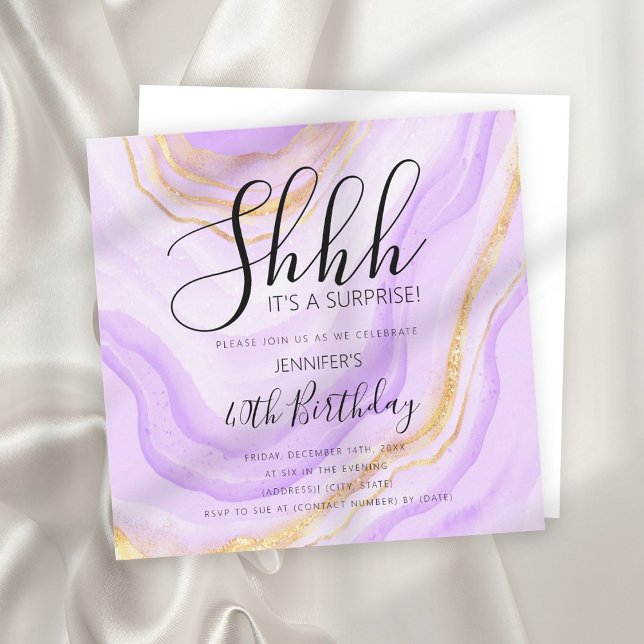 Modern Purple 40th Birthday Watercolor Glitter Invitation (Creator Uploaded)